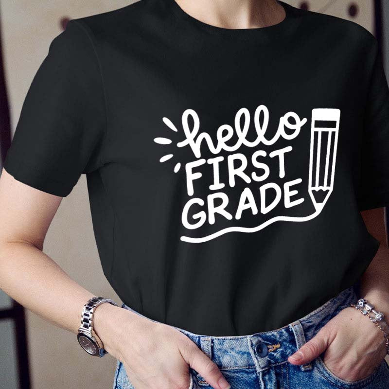 Personalized Hello Pencil Writing Teacher T-Shirt