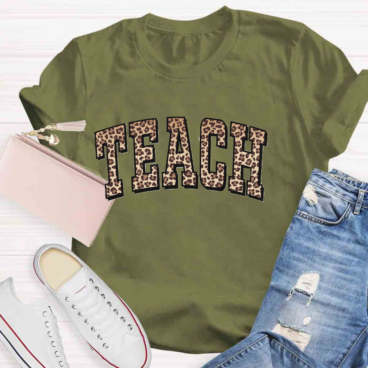 Leopard Teach Print  T-Shirt