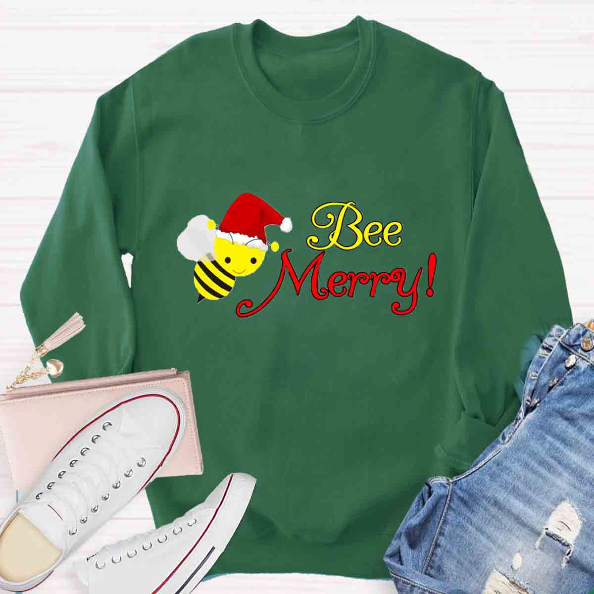 Christams Bee Happy Teacher Sweatshirt