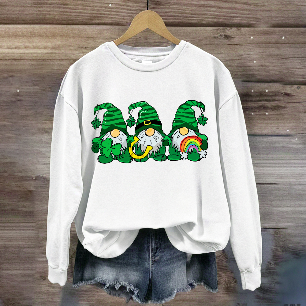 Three St Patricks' Day Gnome With Rainbow Sweatshirt