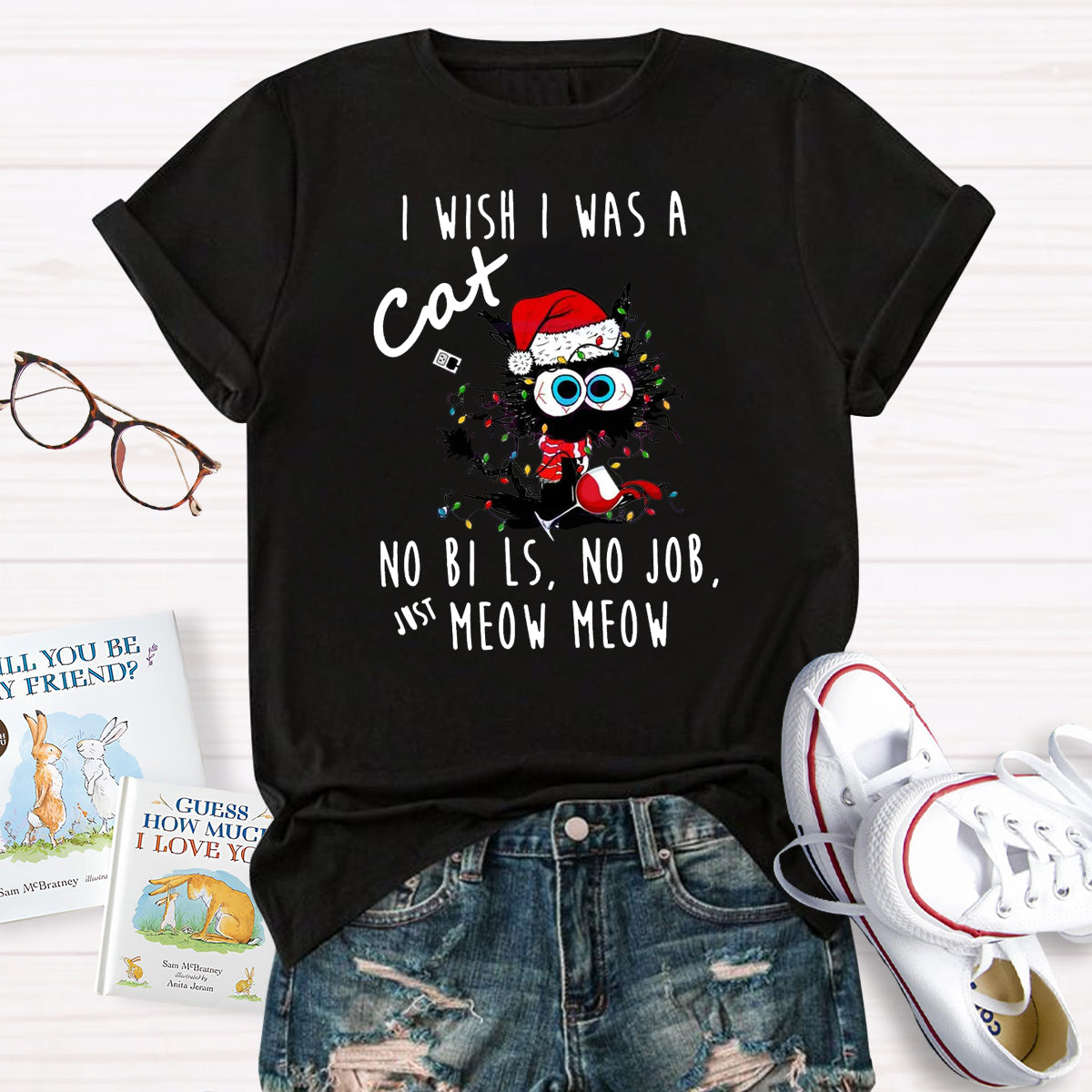 Funny Christmas I Wish I Was A Cat T-Shirt