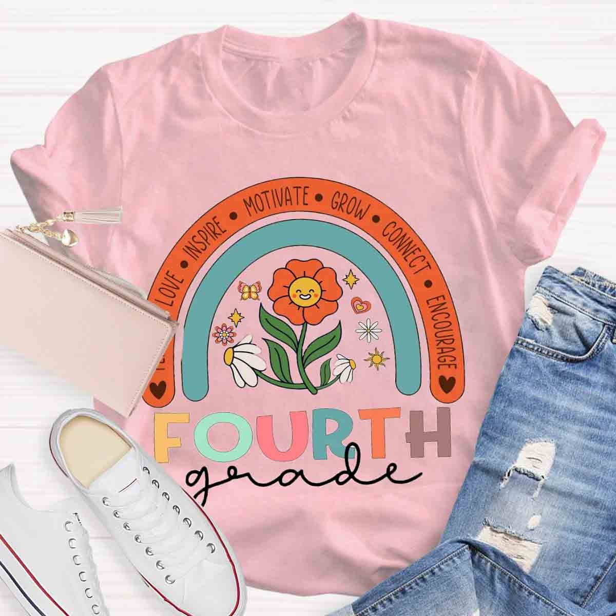 Personalized Grade Colorful Flowers Rainbow  T-Shirt