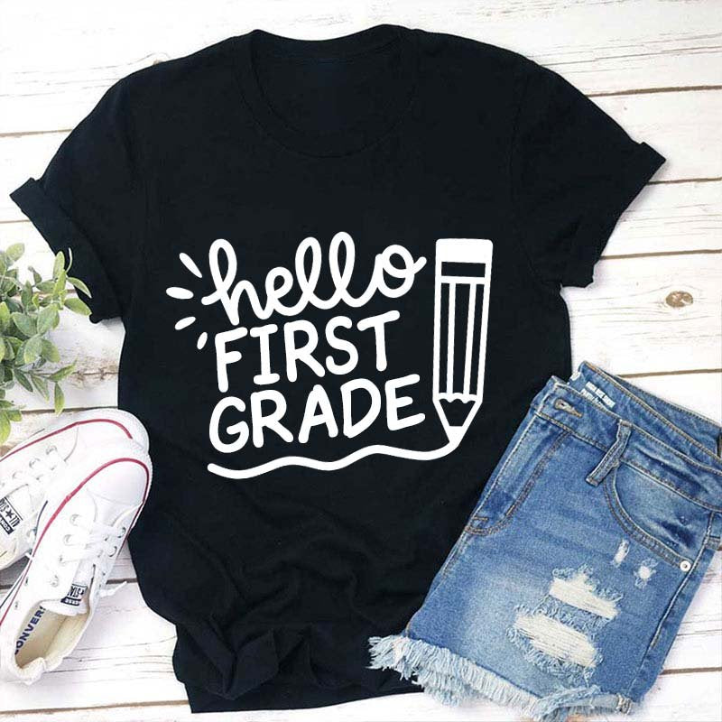 Personalized Hello Pencil Writing Teacher T-Shirt