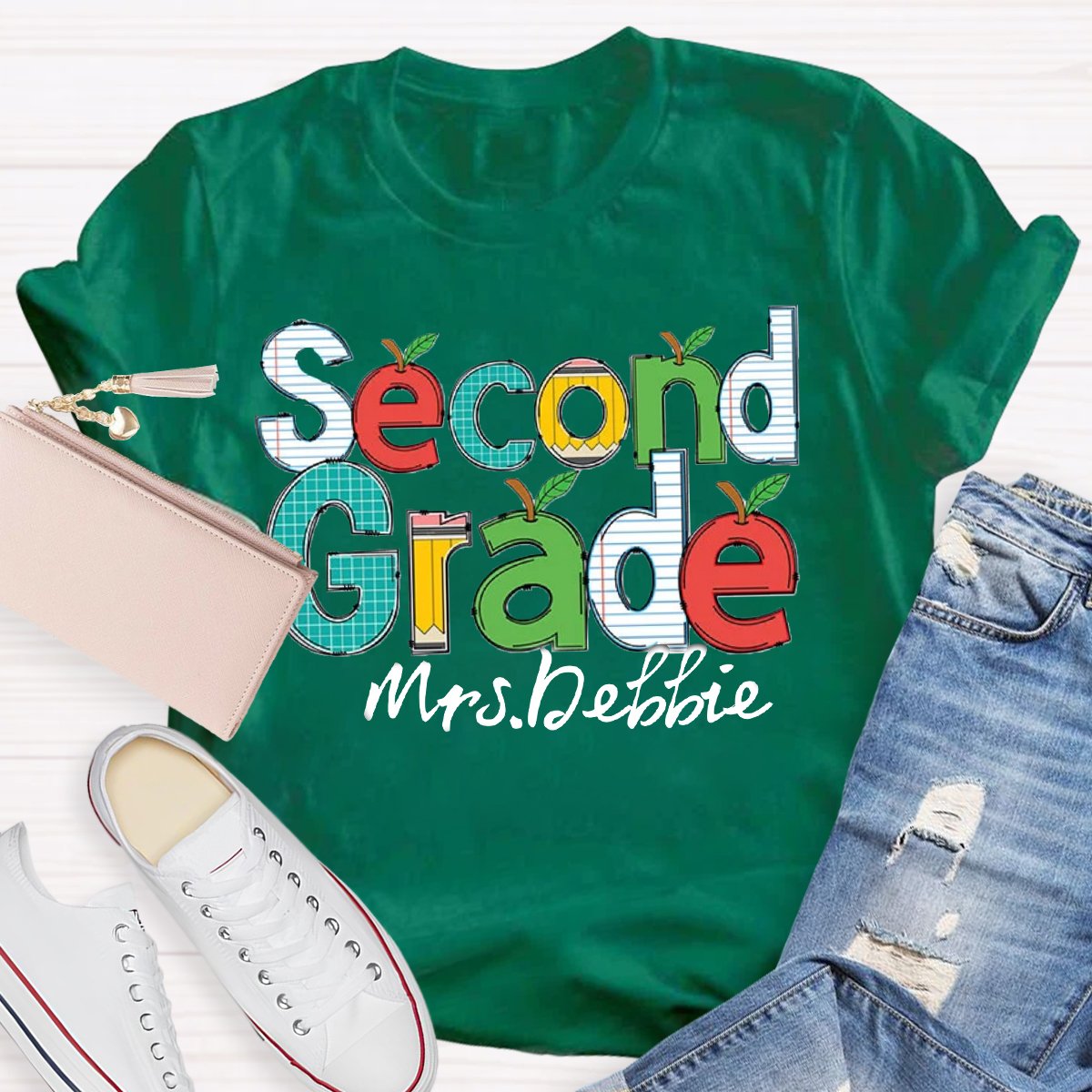 Personalized Name Apple Design Back to School Shirt