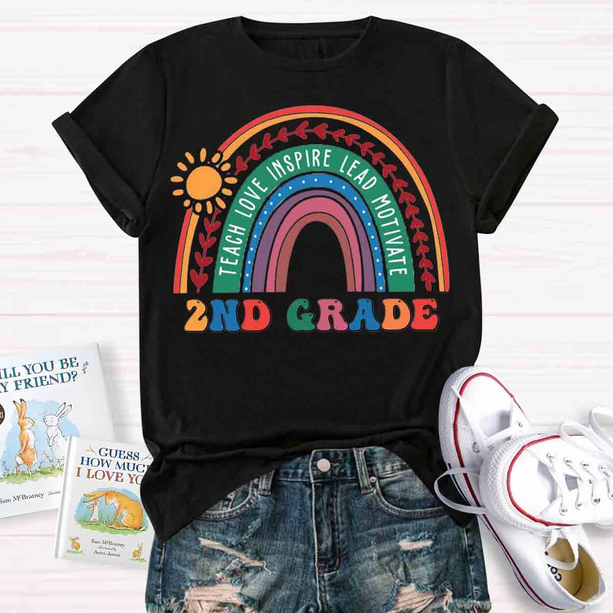 Personalized Grade Rainbow Teachers Love Inspire T-Shirt