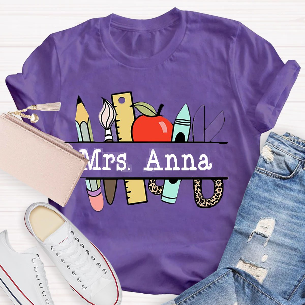 Personalized Teachers Name Text Letters Casual T-Shirt