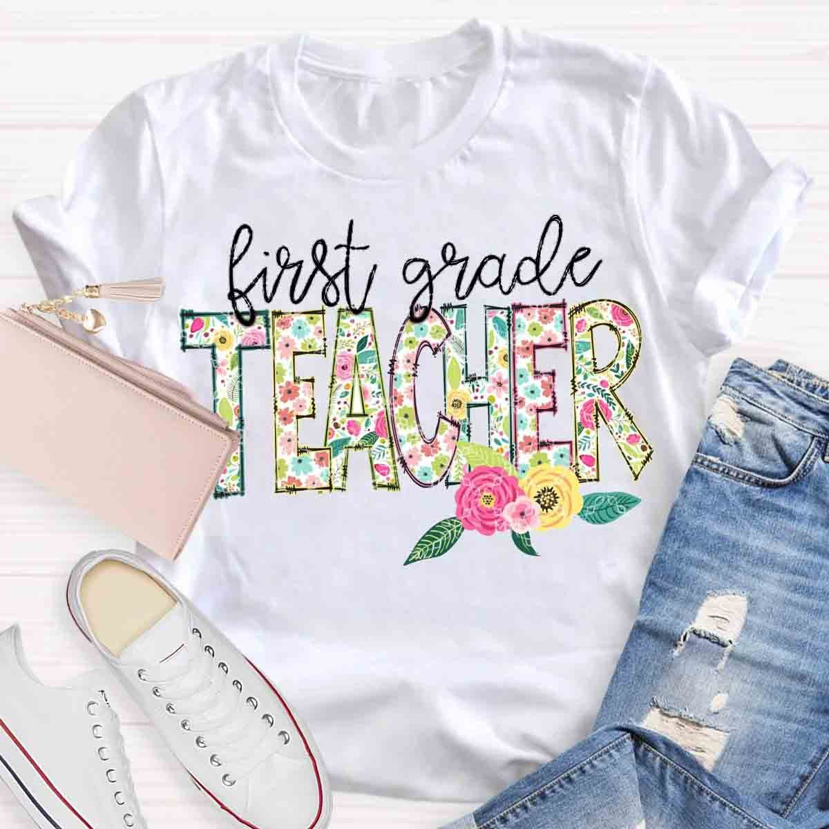 Personalized Grade Vintage Flower T-Shirt