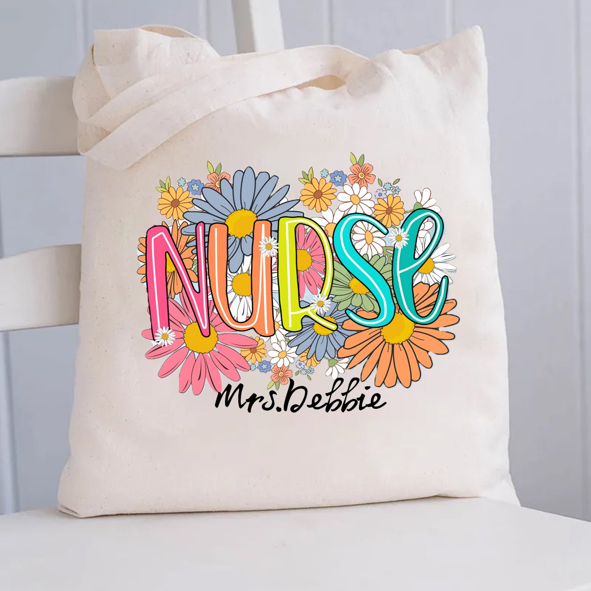 Personalized Your name School Nurse Flower Printed Tote Bag