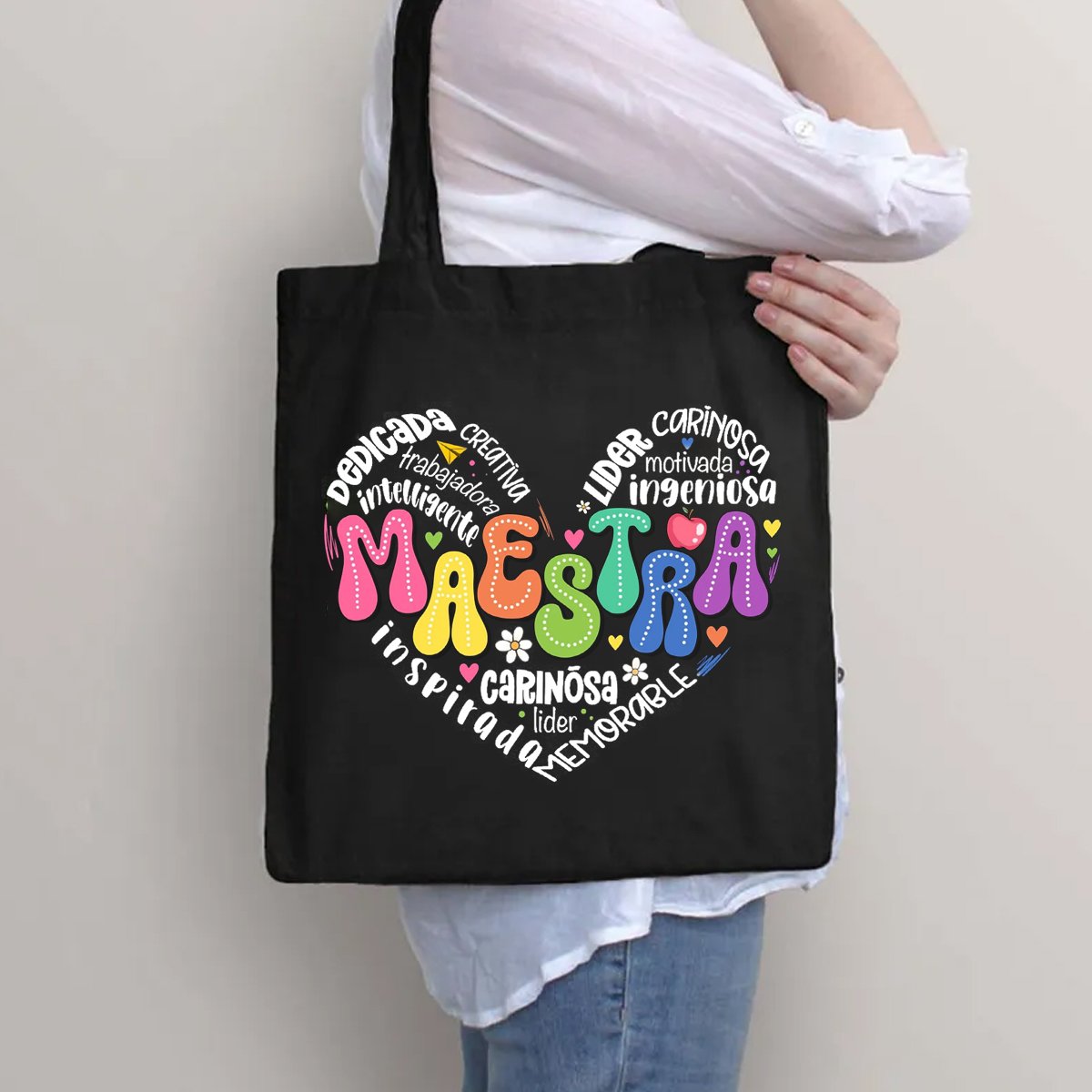 Maestra Spanish Heart Printed Teacher Tote Bag