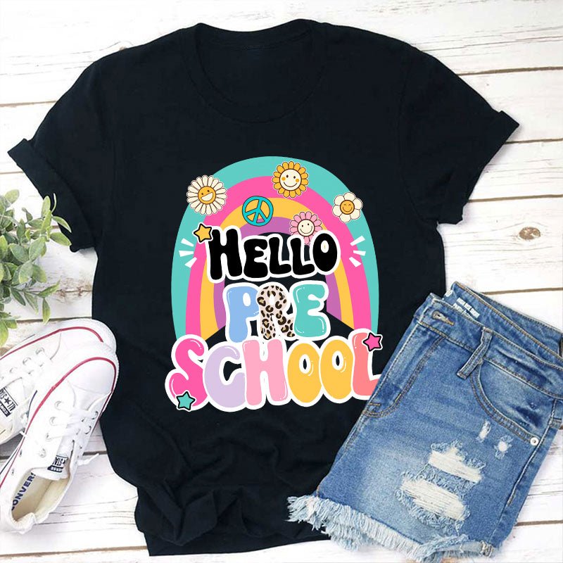 Personalized Grade Hello Rainbow Teacher T-Shirt