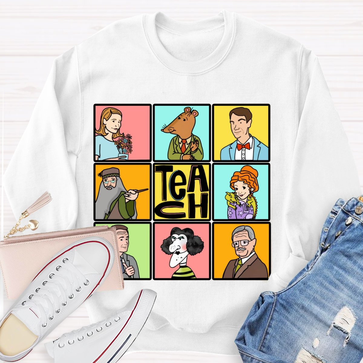 Book Characters Reading Teacher Sweatshirt