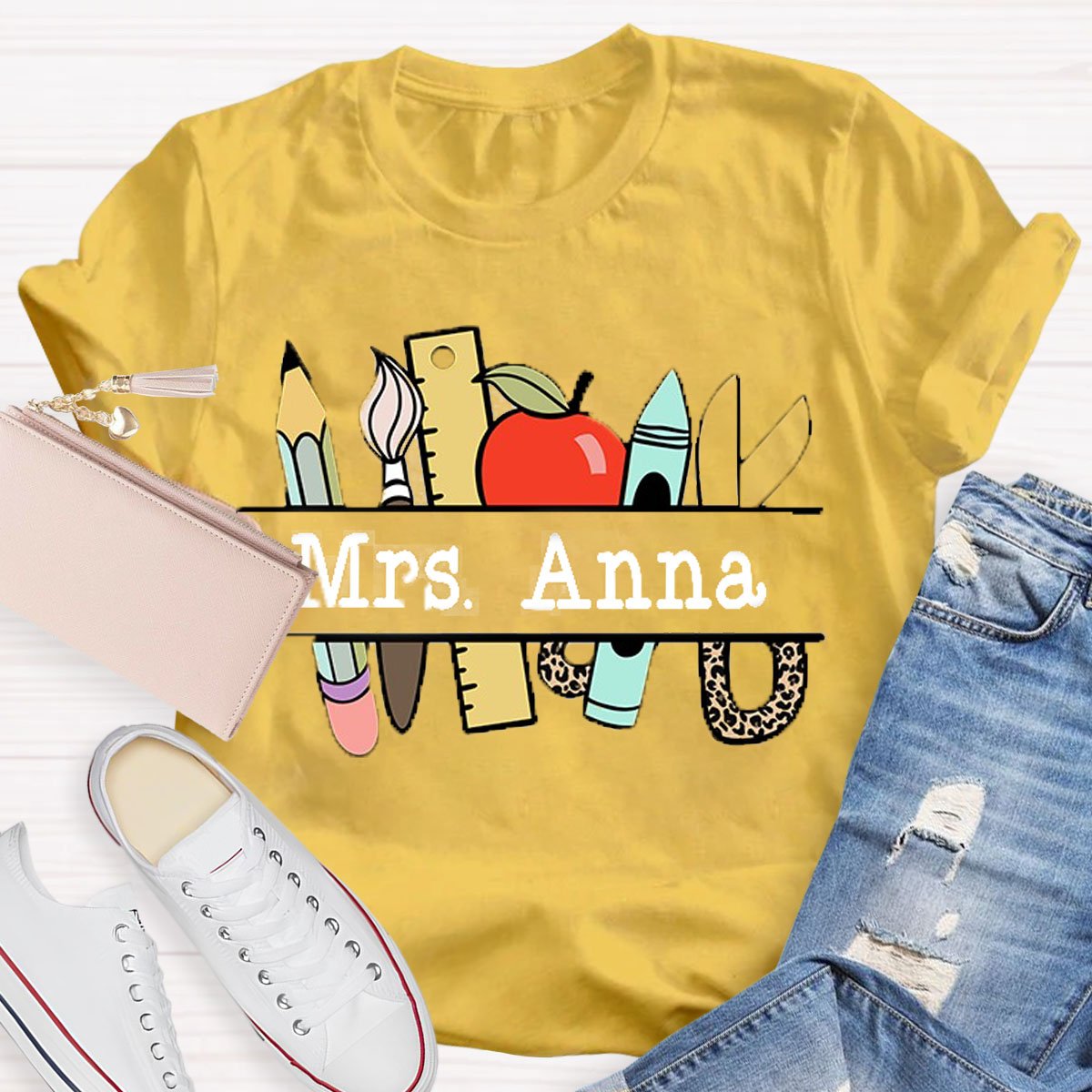 Personalized Teachers Name Text Letters Casual T-Shirt