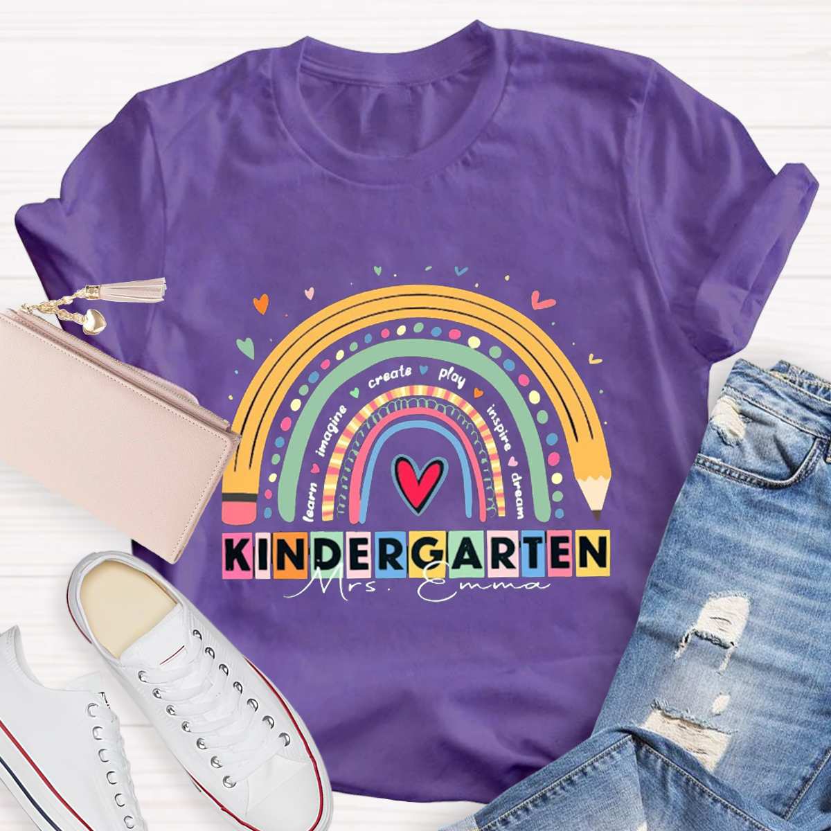 Personalized Your Grade And Name Rainbow Teacher T-shirt