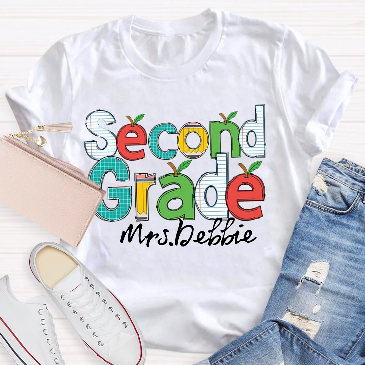 Personalized Name Apple Design Back to School Shirt