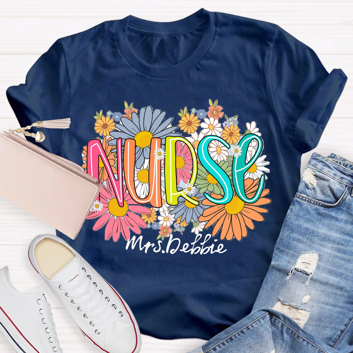 Personalized School Nurse Wild Flowers Nurse T-shirt