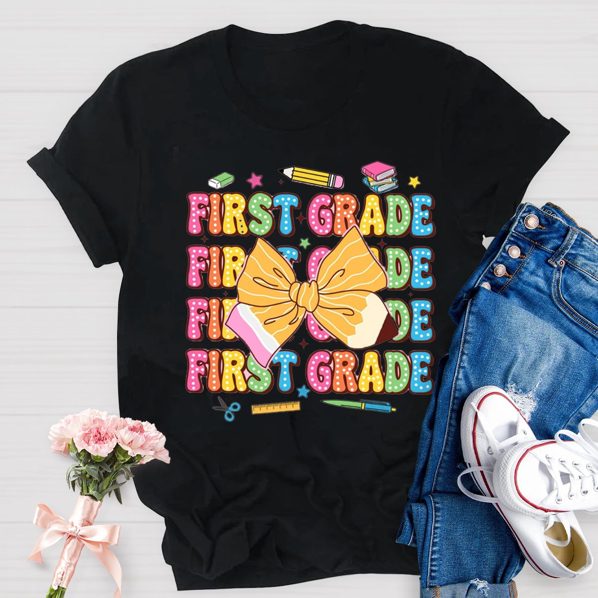 Personalized Grade Pencil Bow Back To School T-shirt