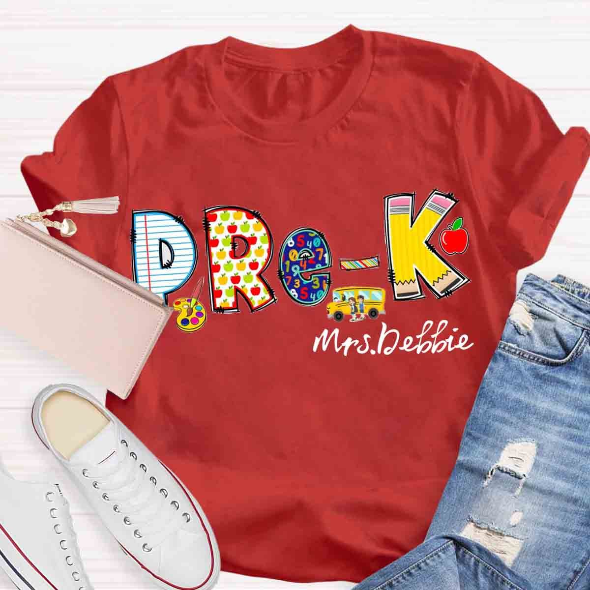 Personalized Name Pre-k School Bus Teachers T-Shirt