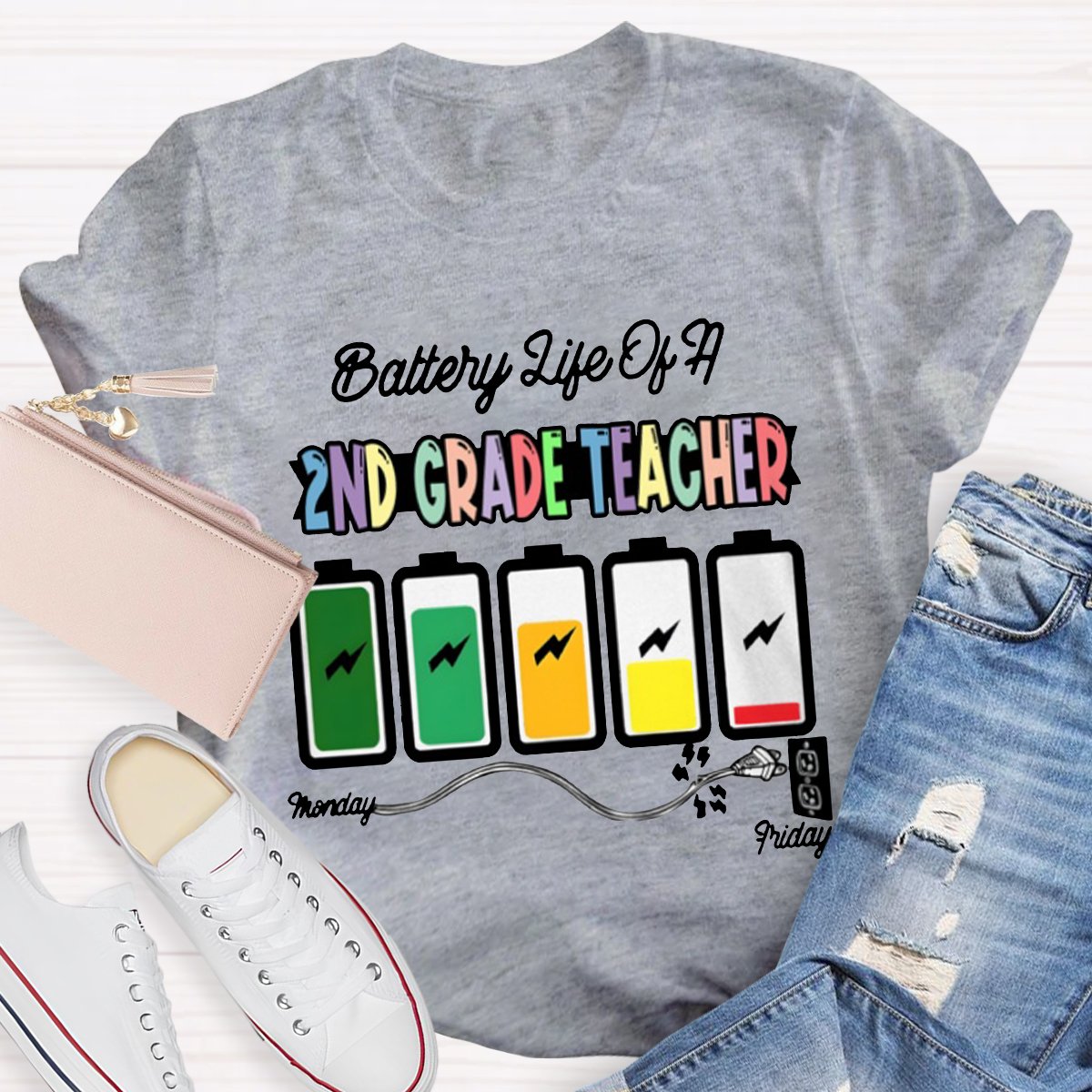 Personalized Battery Life Of A 2nd Grade Teacher Shirt