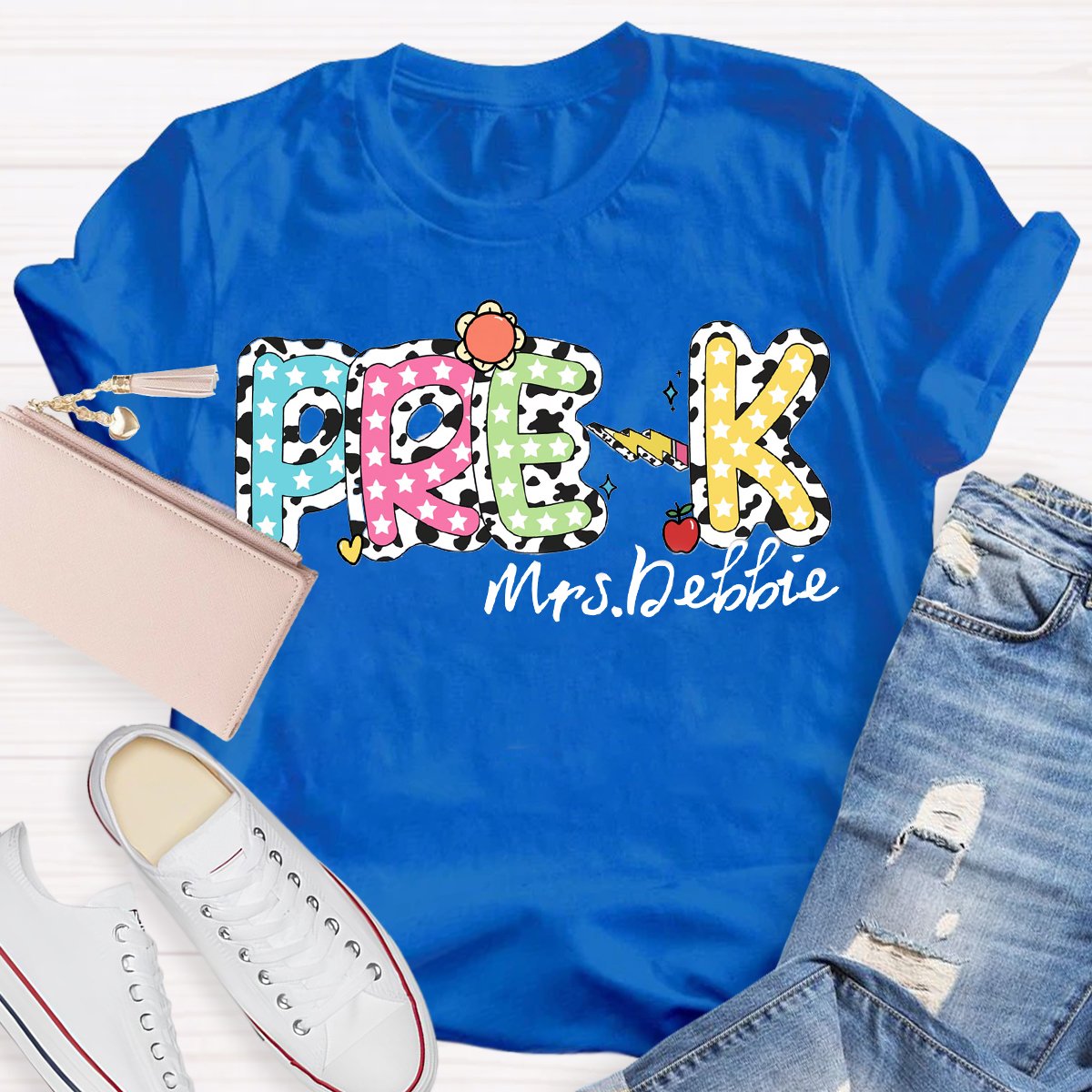 Personalized Name red Apple Pre-k TeachersT-Shirt