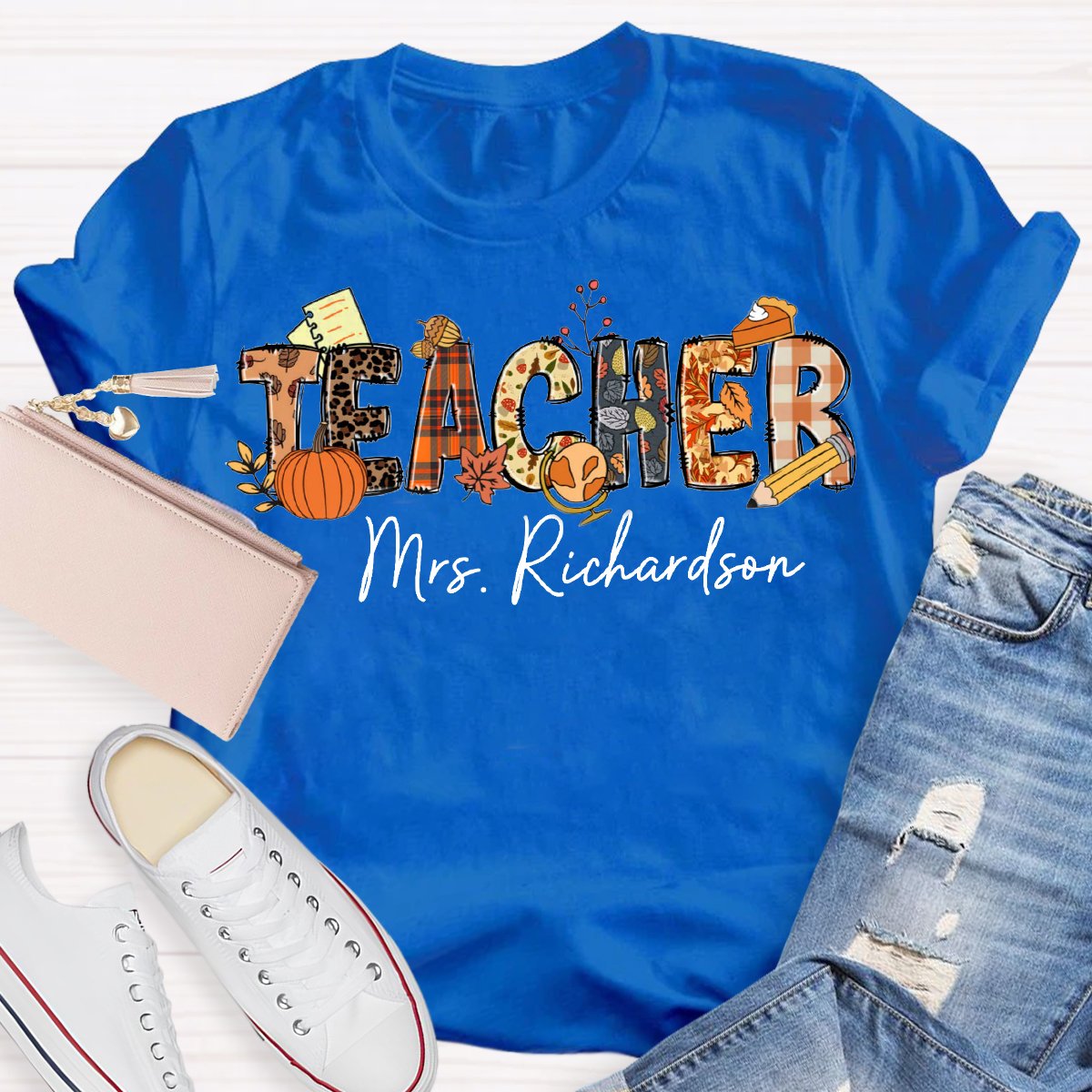 Personalized Teacher Name Fall Season T-shirt