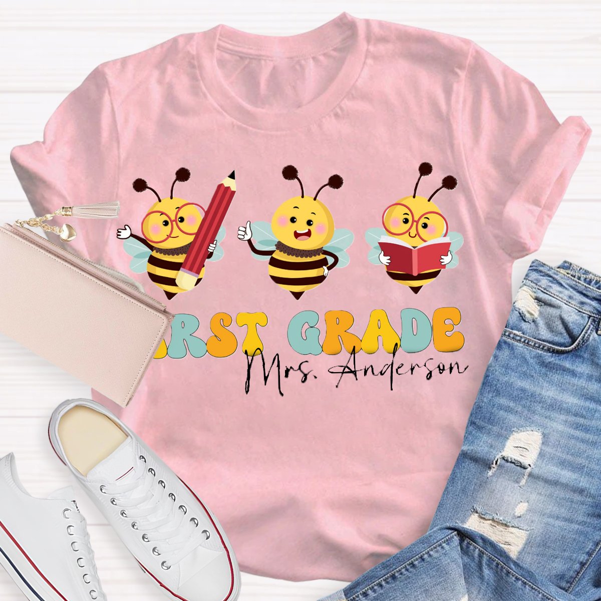 Personalized Grade And Name Teacher Bee Shirt