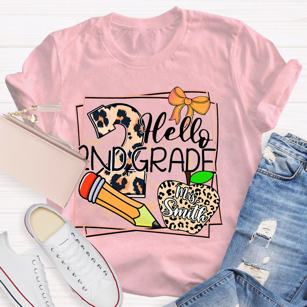 Personalized Grade And Name Leopard Print Apple Pencil T-Shirt