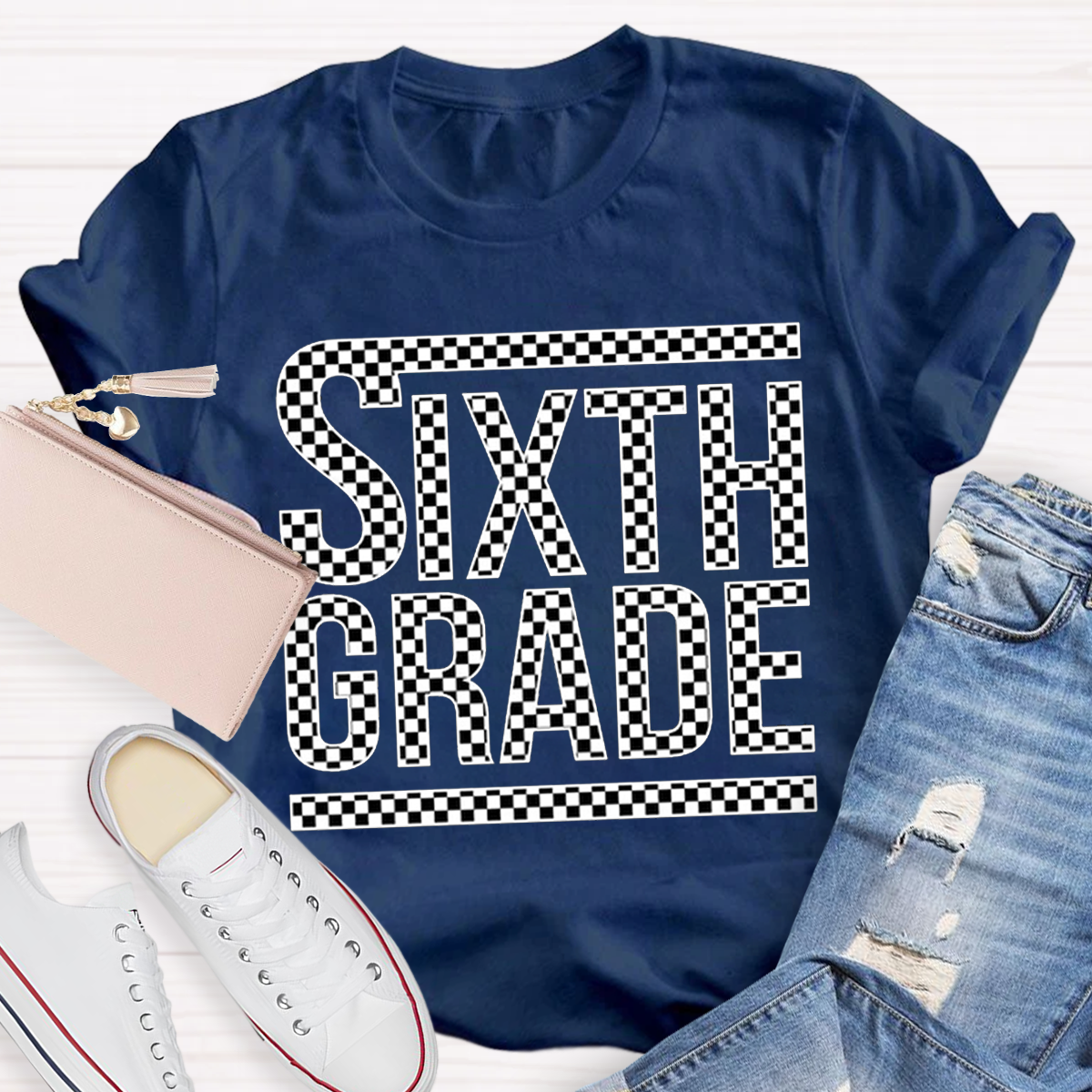 Personalized Plaid Grade Teacher T-Shirt