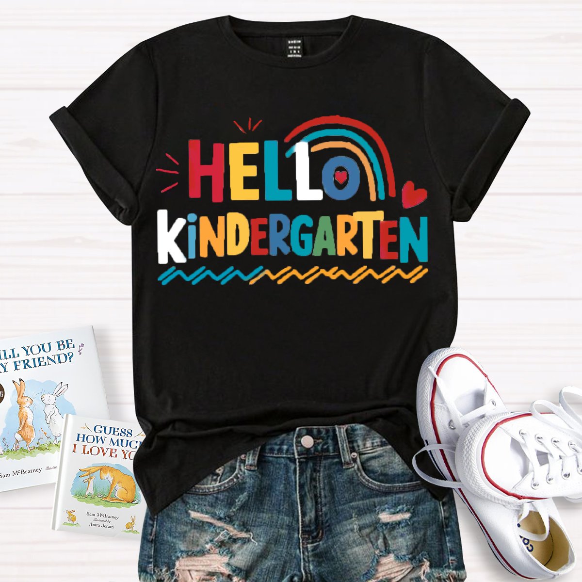 Personalized Grade Hello Kindergarten Rainbow First Day Of School T-Shirt