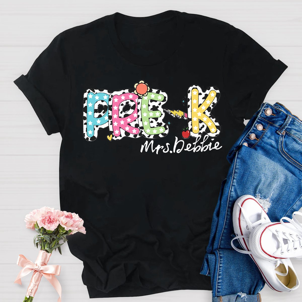 Personalized Name red Apple Pre-k TeachersT-Shirt