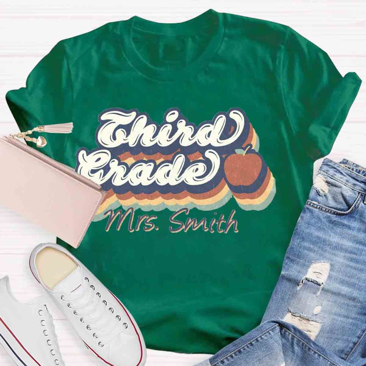 Personalized Grade And Name Retro 3rd Grade Teacher Shirt