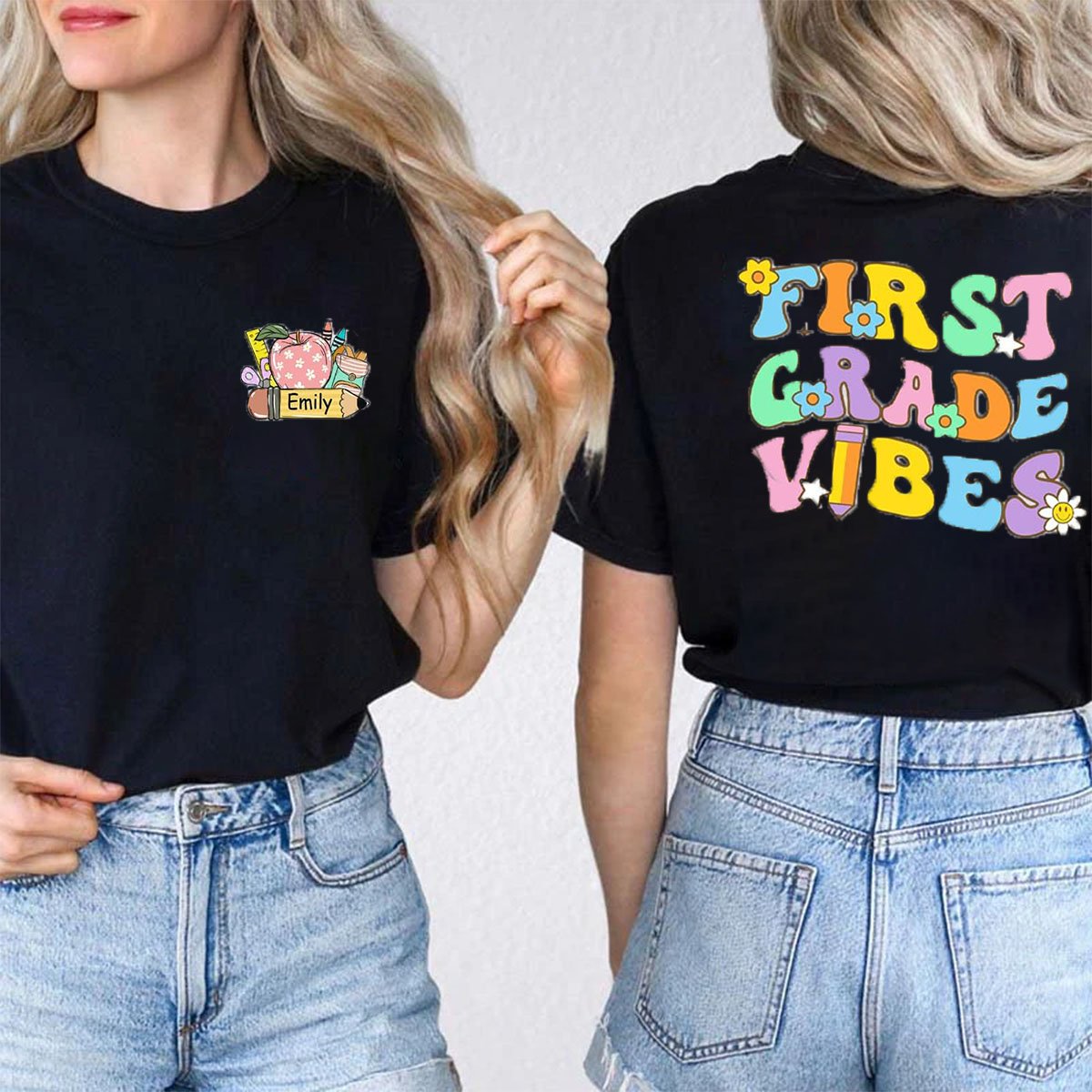 Personalized Grade And Name Vibes Double-sided printing T-Shirt