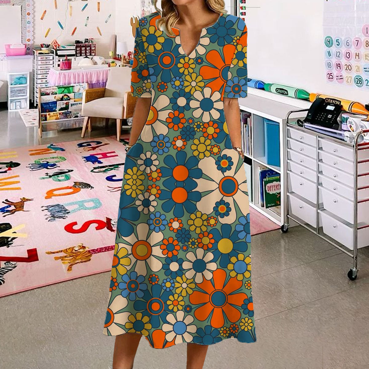 Rainbow Daisy Print Dress