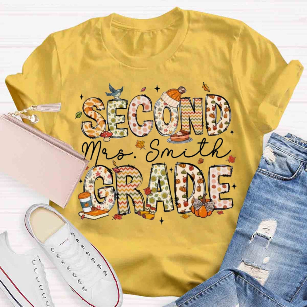 Personalized Name And Grade Fall Season T-shirt