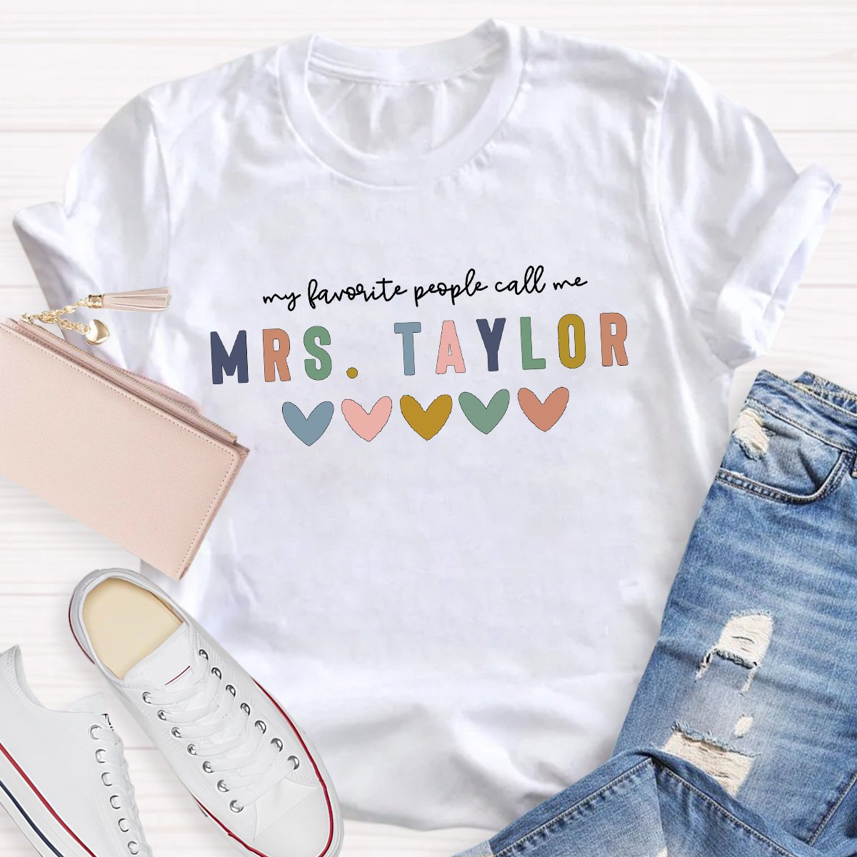 Personalized Teacher's Name With Heart Shirt