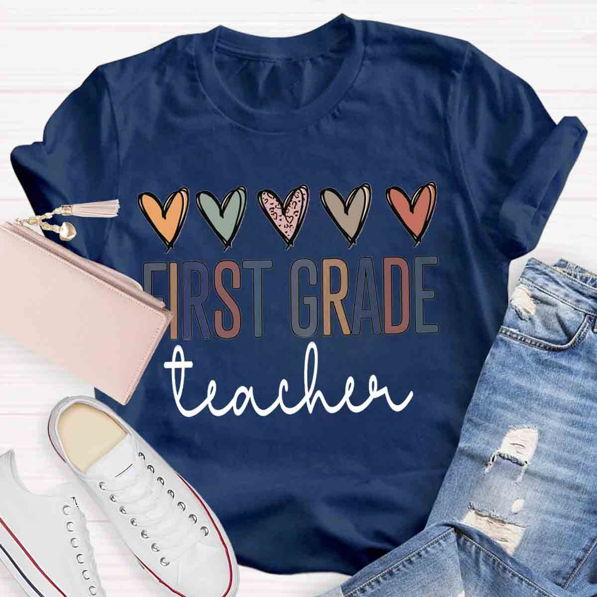 Personalized  Grade Heart Print T-Shirt