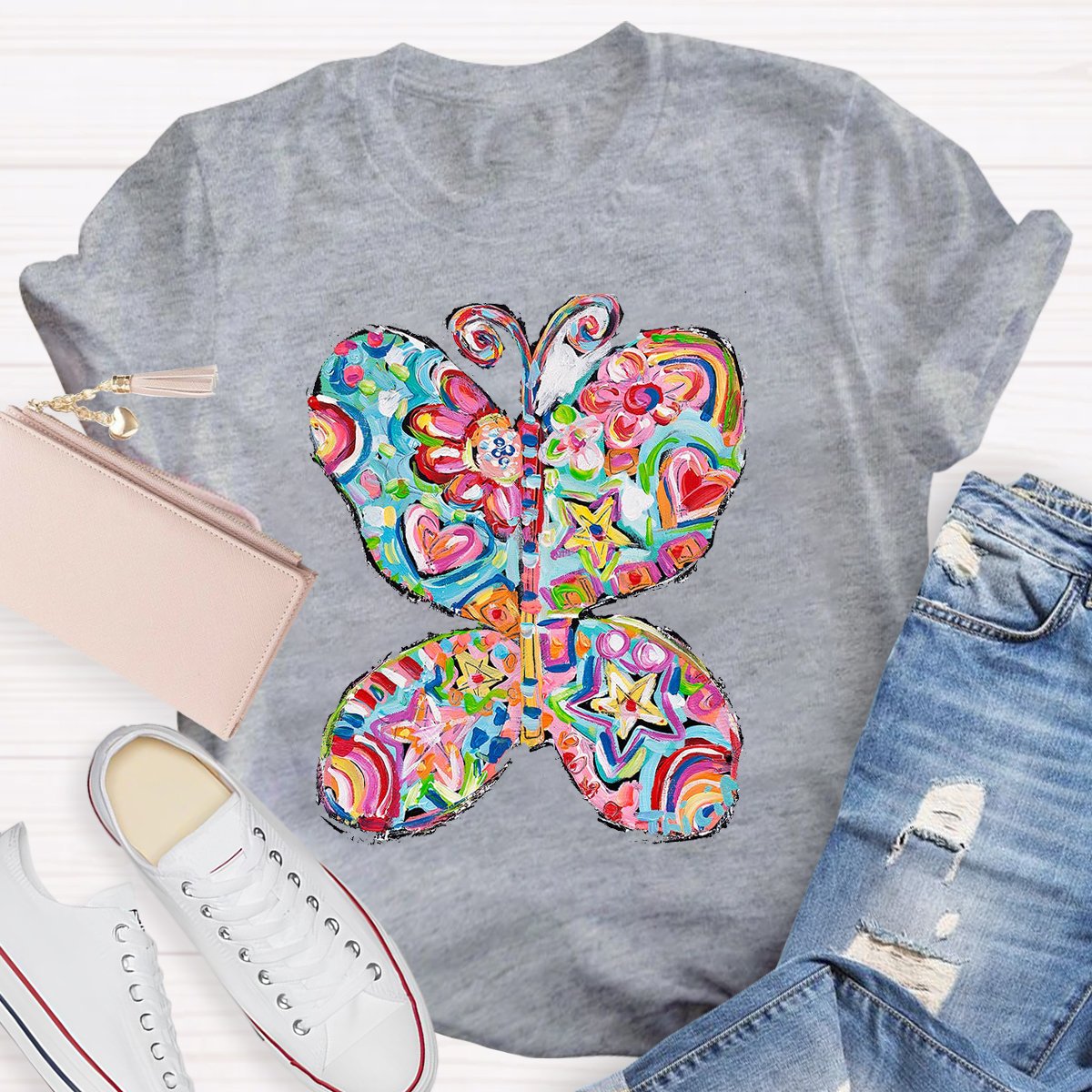 Color Butterfly Teacher Shirt