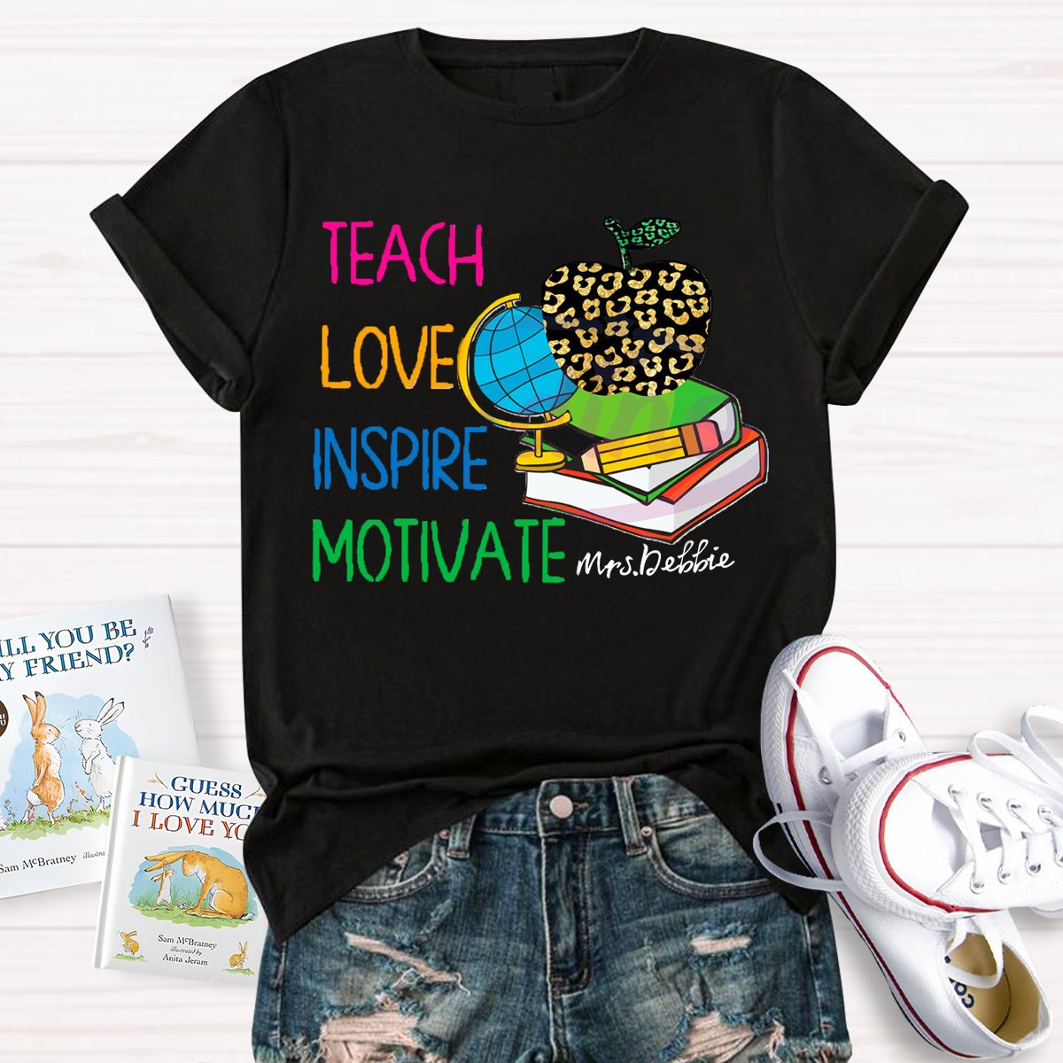 Personalized Name  Teach Love Inspire Motivate Globe T-shirt