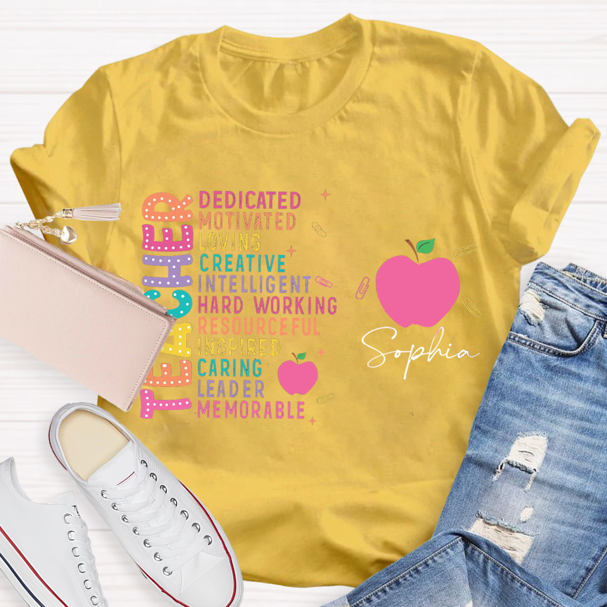 Personalized Your Name Funny Apple Design Teacher T-Shirt