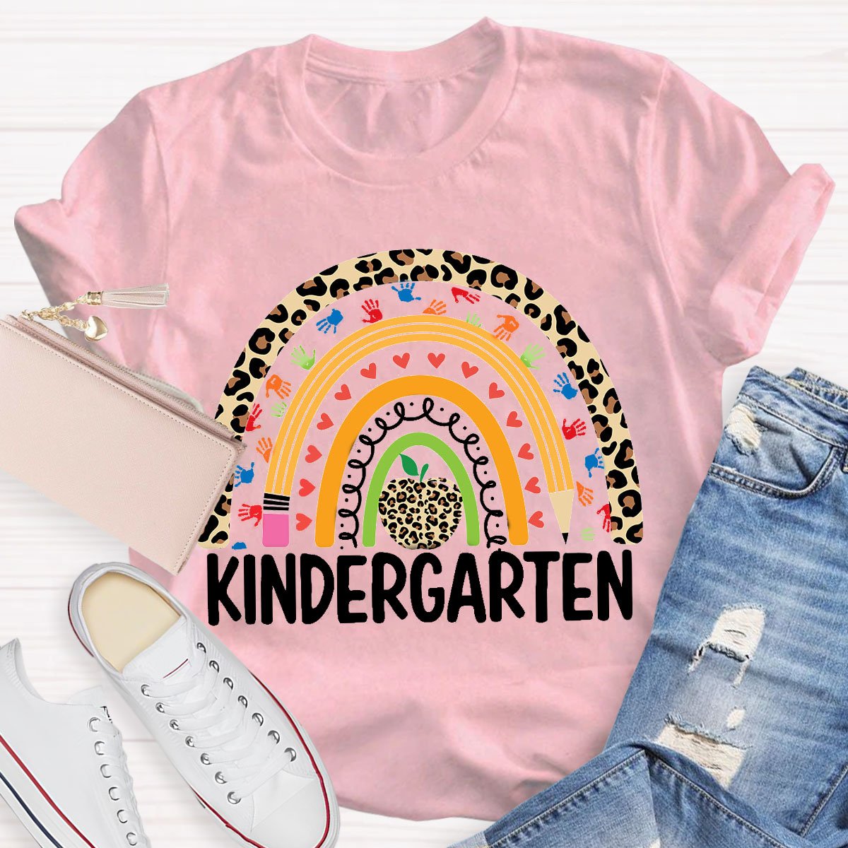 Personalized Design Teachers Grade Leopard Rainbow T-Shirt