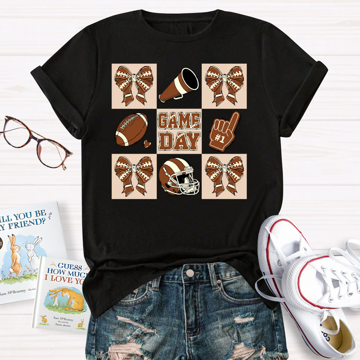 Game Day Bow Tie Baseball Teacher T-Shirt