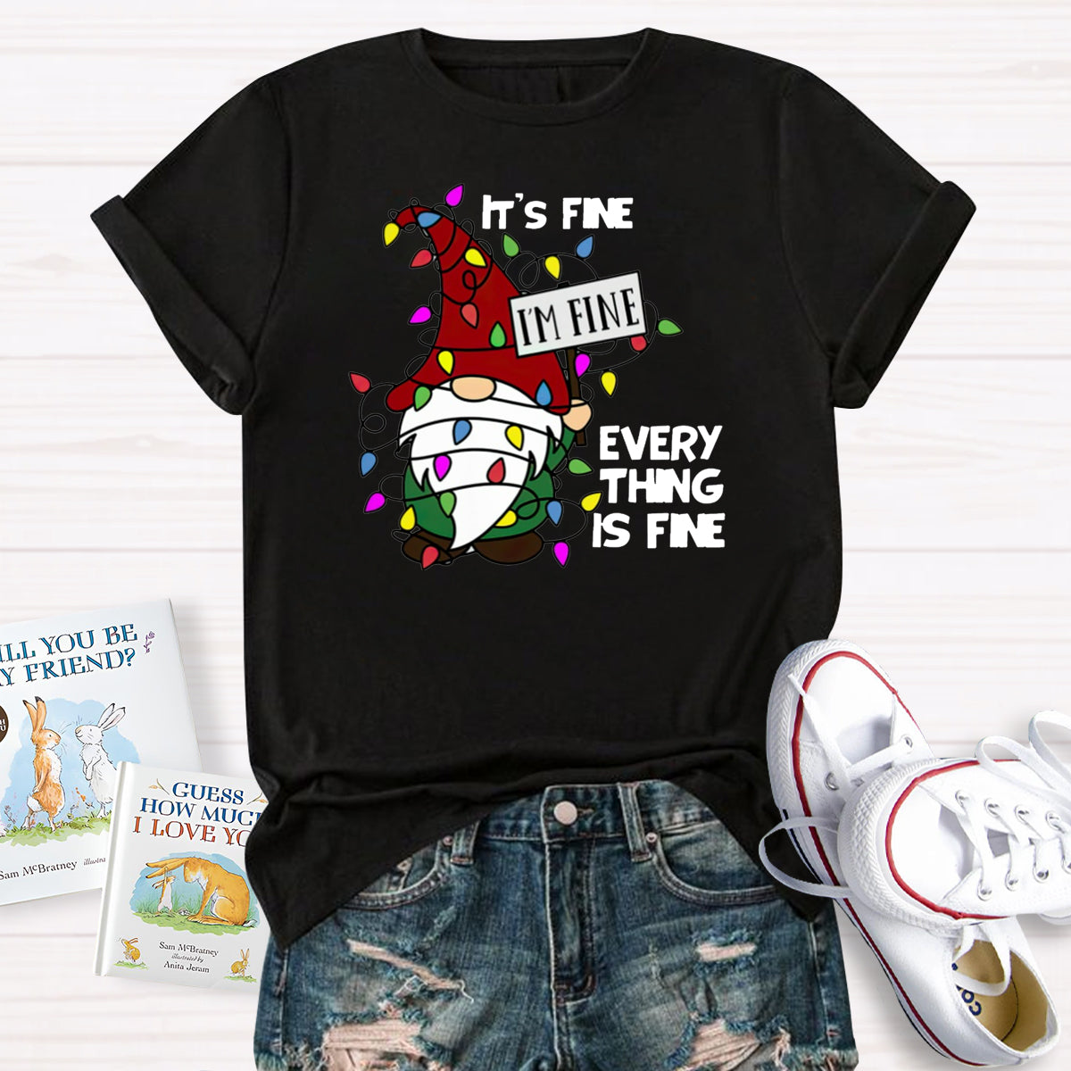 It's Fine I‘m Fine Everything Is Fine Gnome Christmas T-Shirt