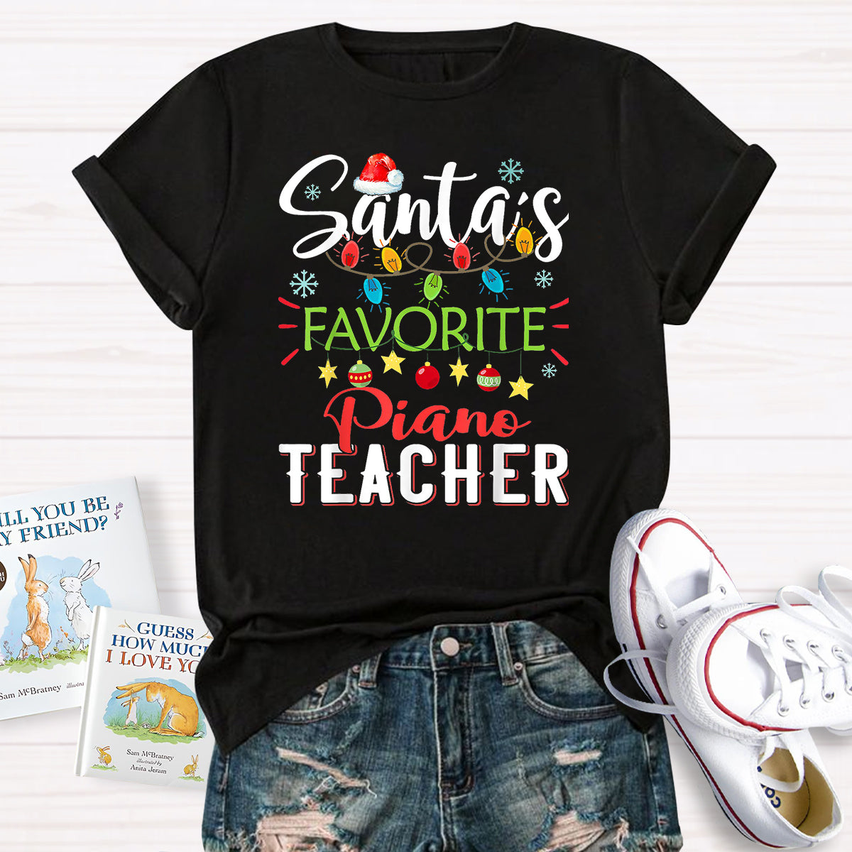 Personalized Subject Santa's Favorite Piano Teacher T-Shirt