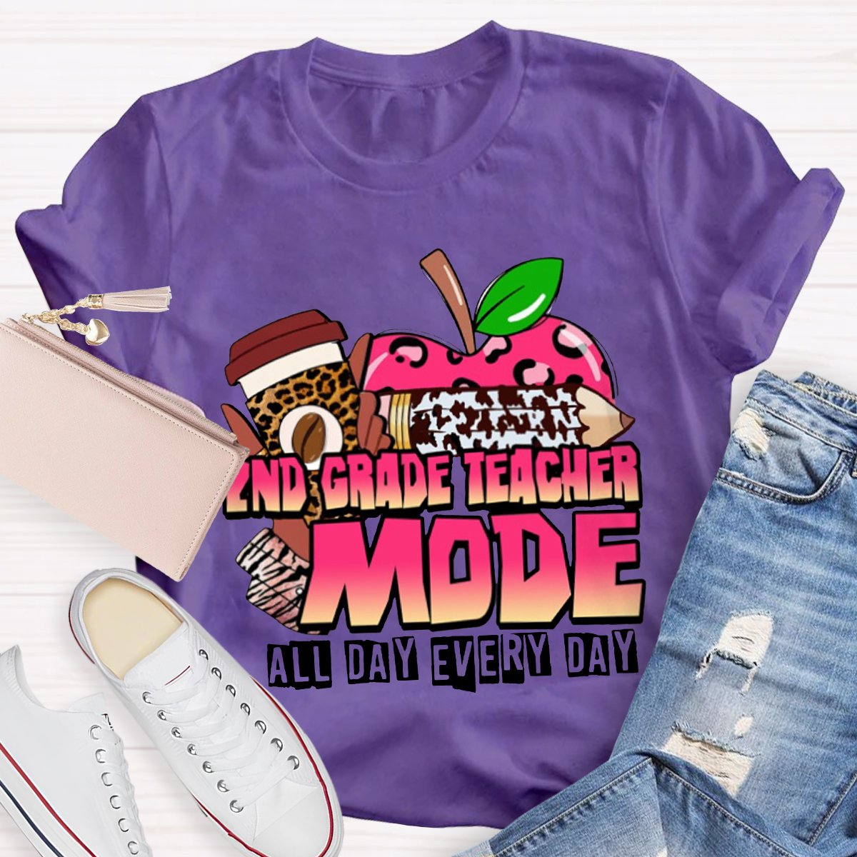 Personalized 2nd Grade Teacher Mode All Day Every Day Teacher Shirt