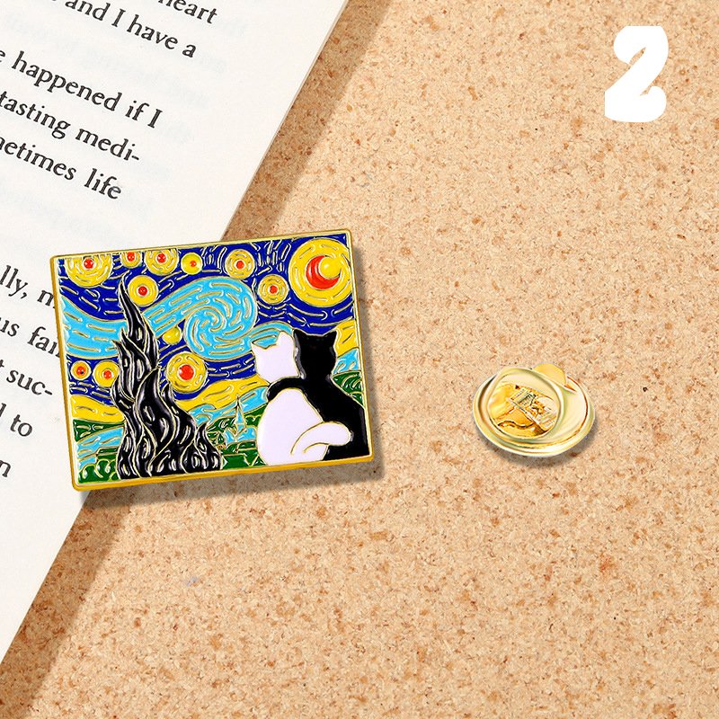 Starry Night And Cat Teacher Pin