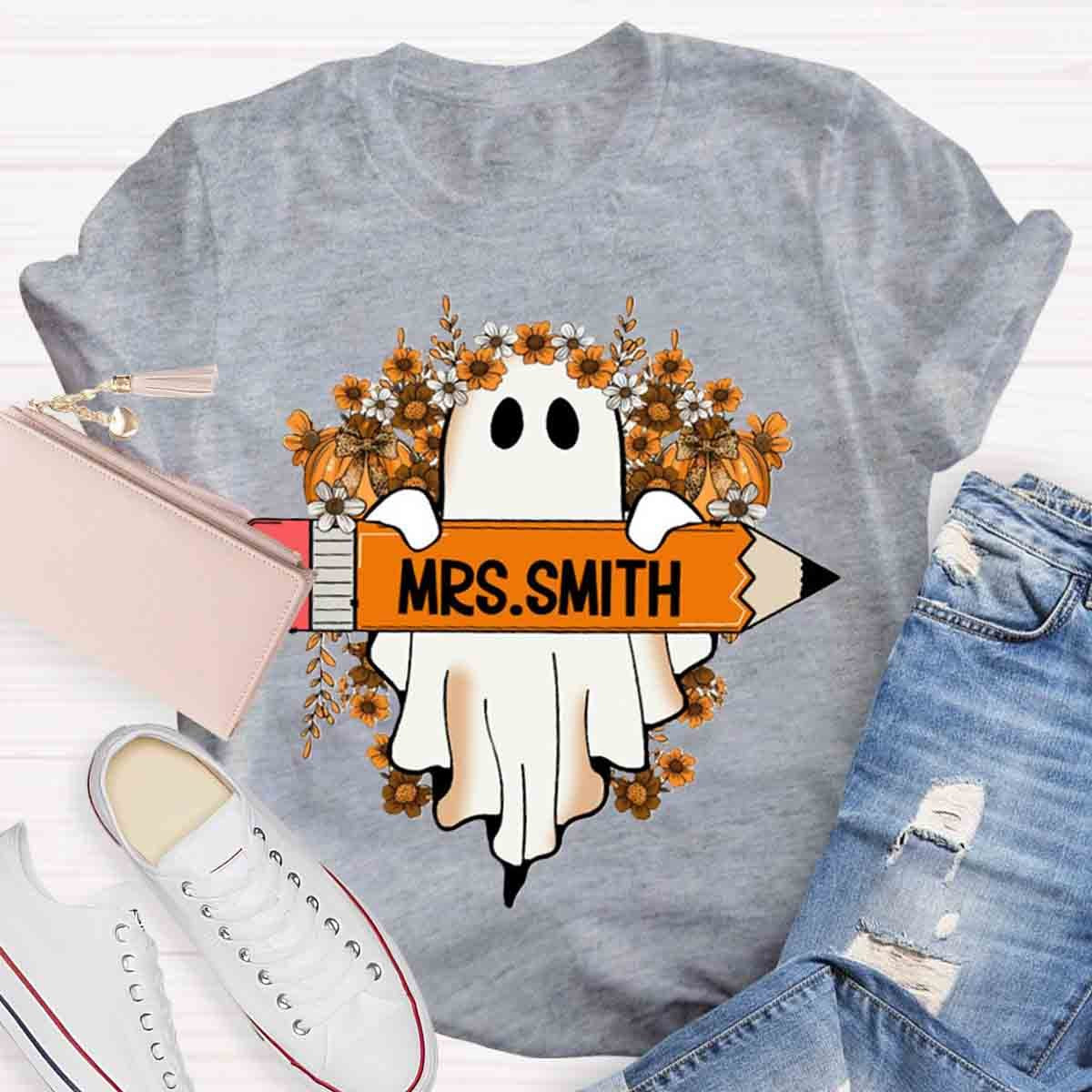 Personalized Name Cute Ghost Teacher T-Shirt