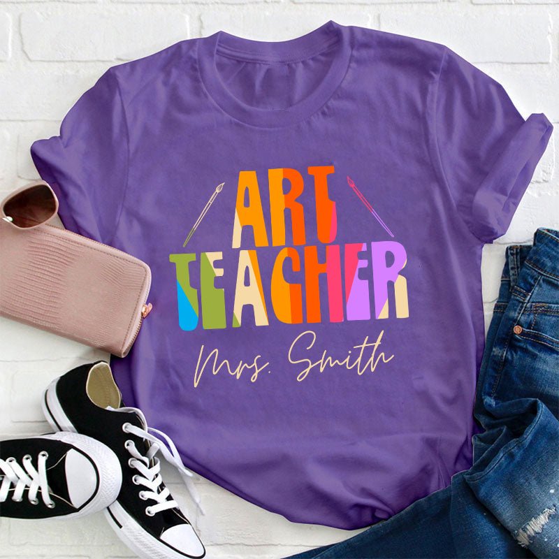 Personalized Name And Art Simple Color Teacher T-Shirt