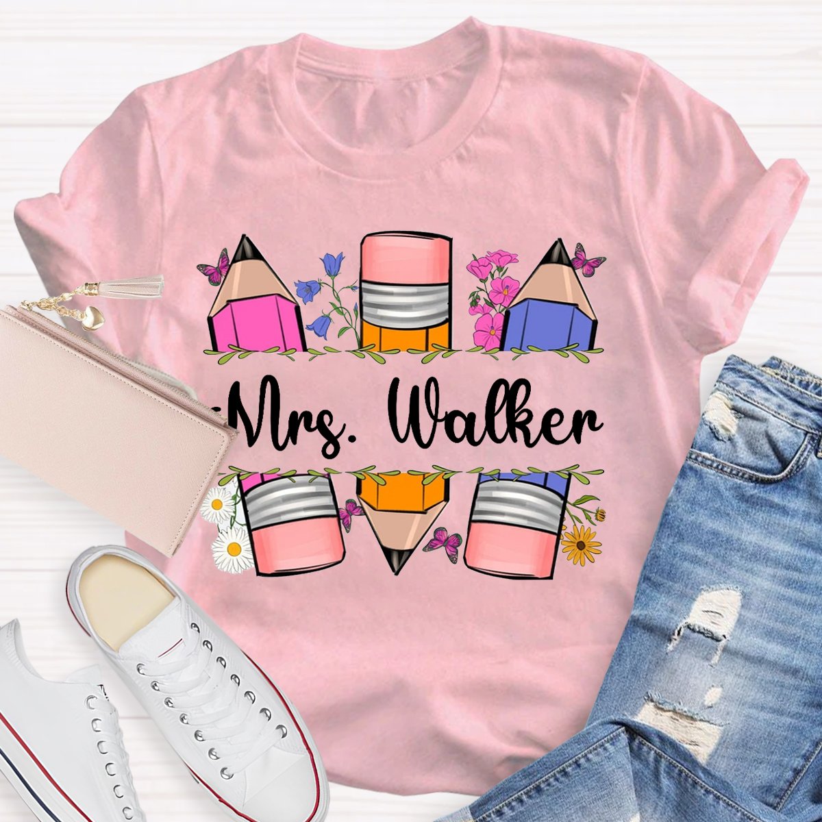 Personalized Name Pencil Floral T-shirt