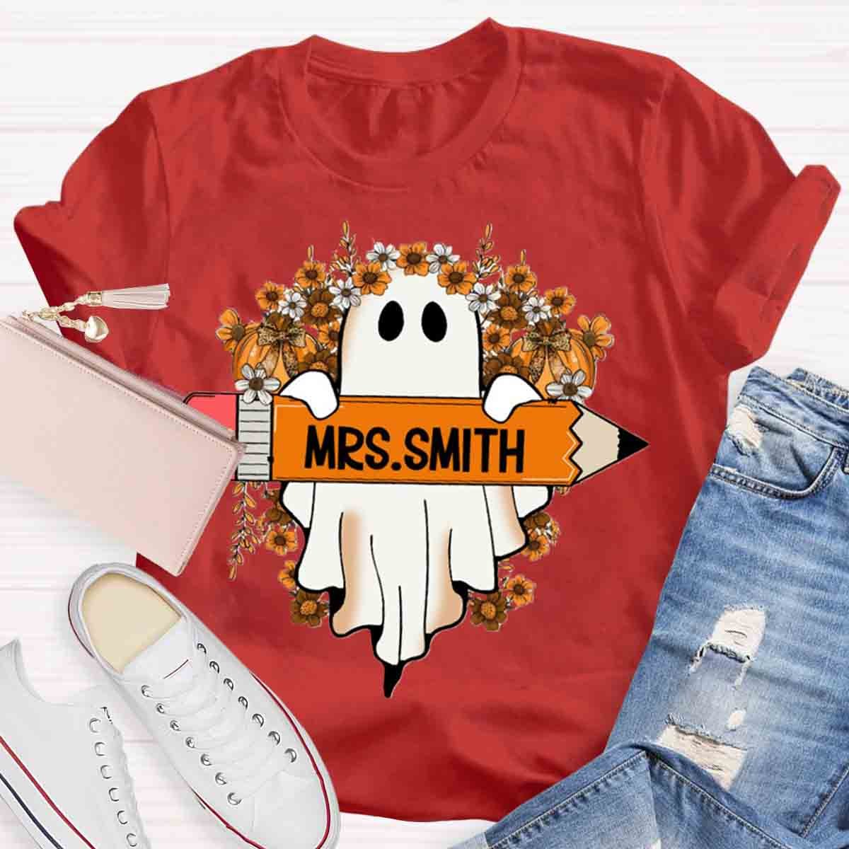 Personalized Name Cute Ghost Teacher T-Shirt