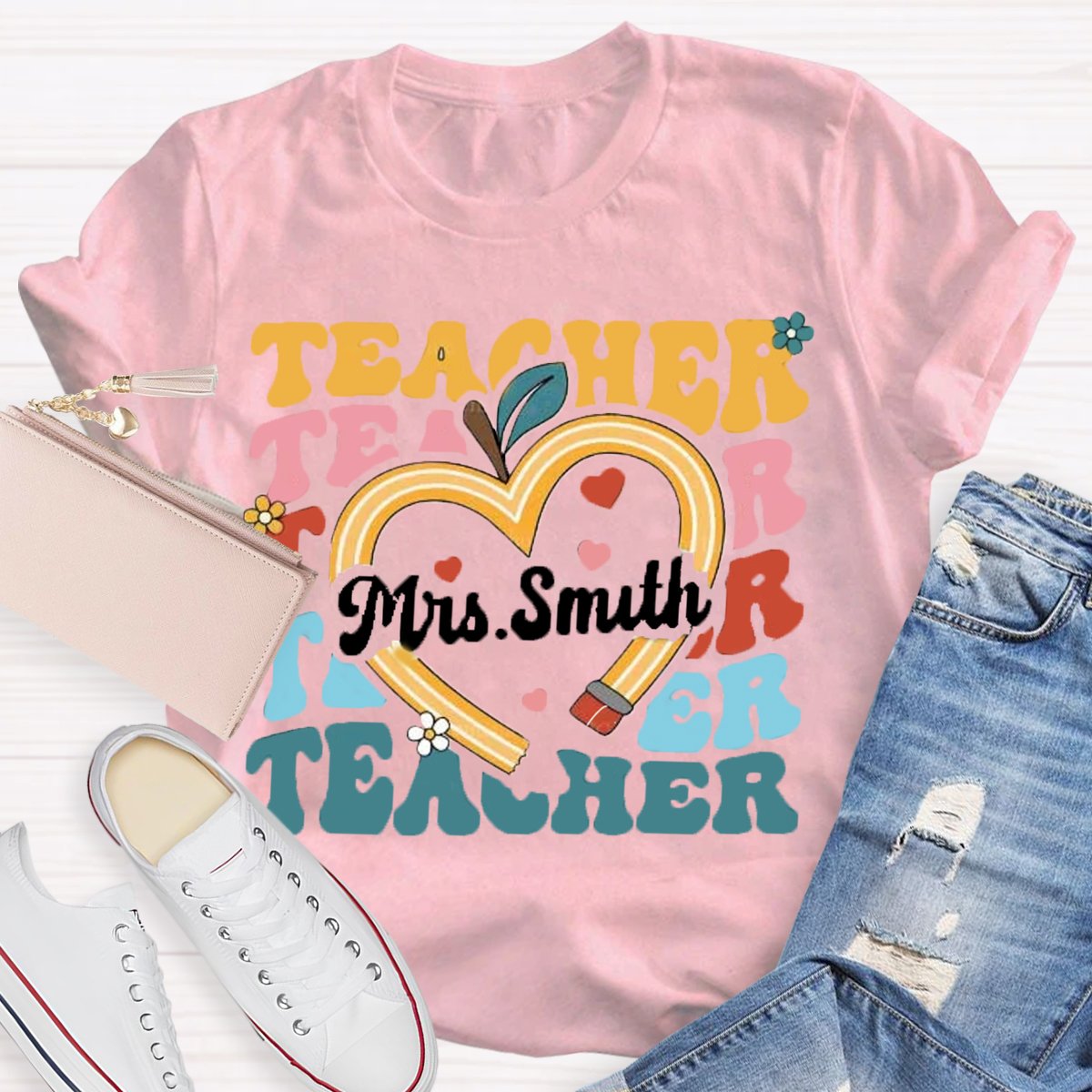 Personalized Name Pencil Apple Back To School Shirt