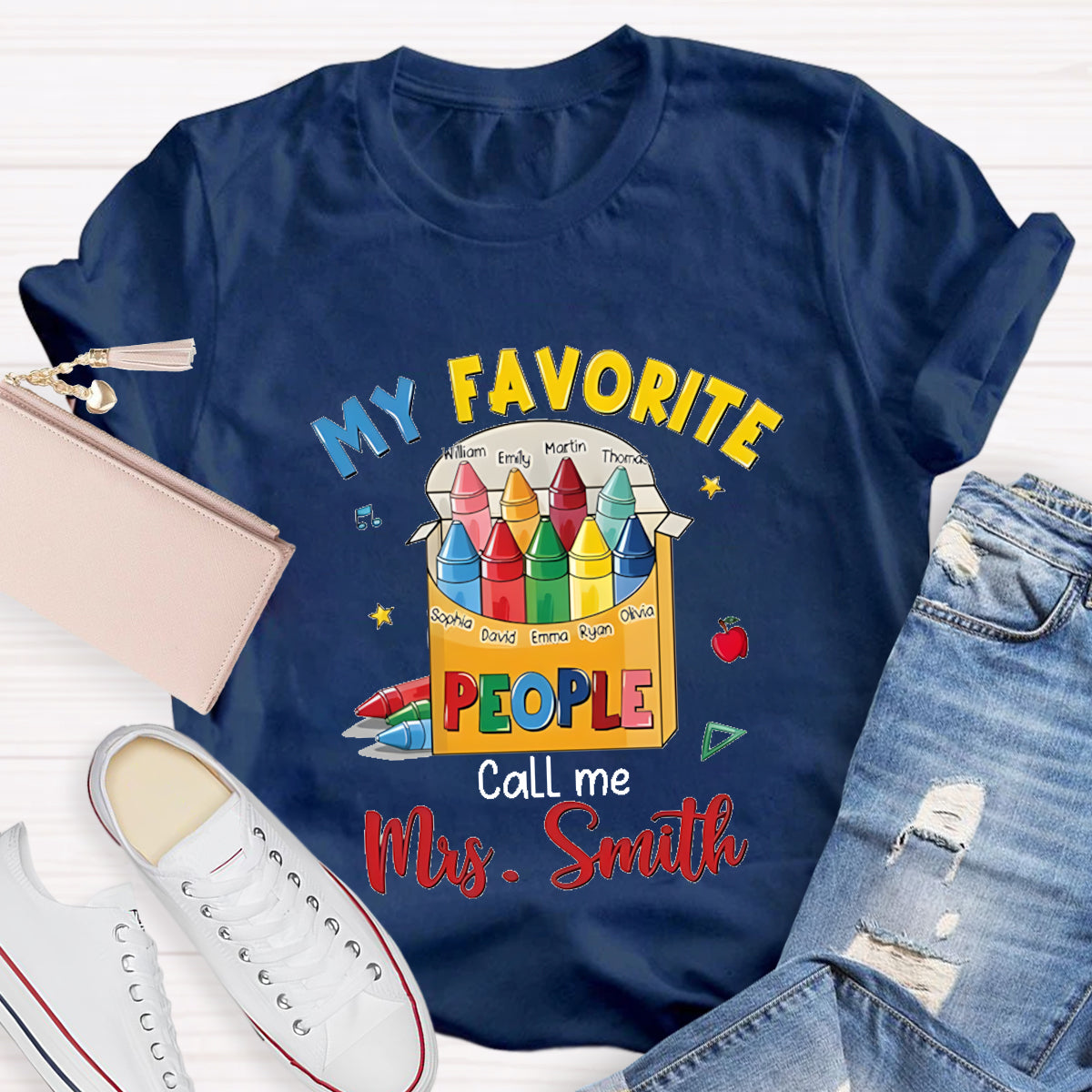 Personalized Name My Favorite Call Me Teacher Colorful Pencil T-shirt